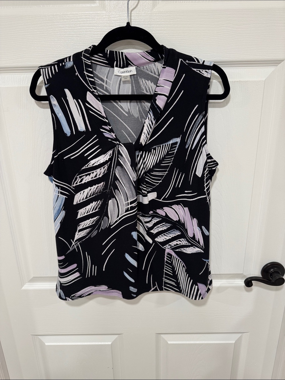 Calvin Klein Black Sleeveless V-Neck Camisole with Pastel Accents